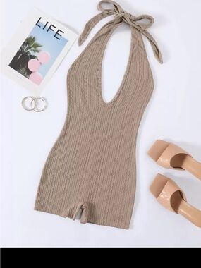 SHEIN Taupe Halter Knit Romper